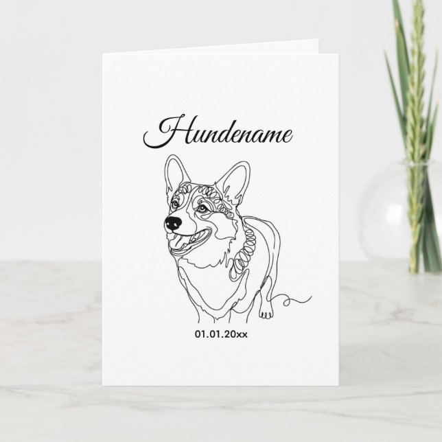 Cartão Corgi Line Art personalized dog (Frente)