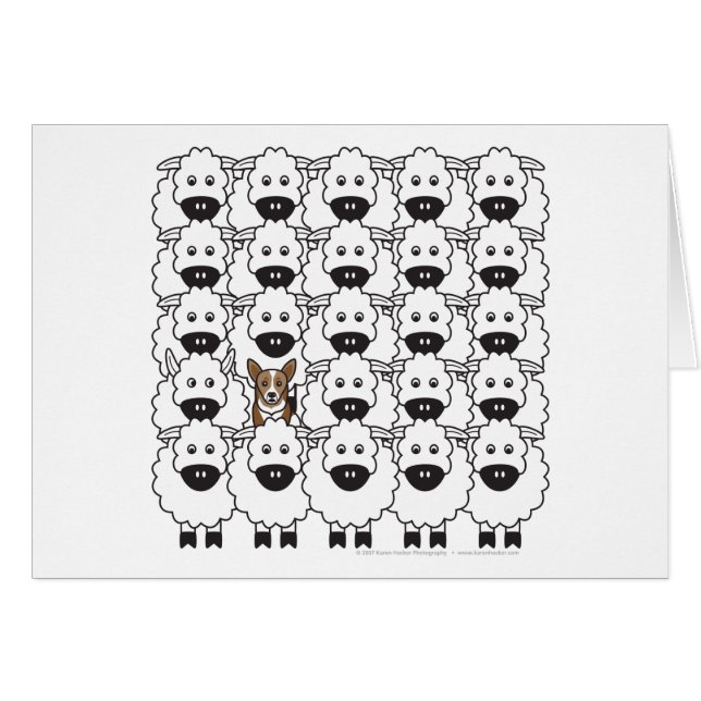 Cartão Corgi nos carneiros (Frente Horizontal)