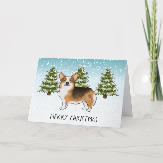 Cartão Corgi Pembroke Tri Cabeça Vermelha Natal de Invern (Frente)