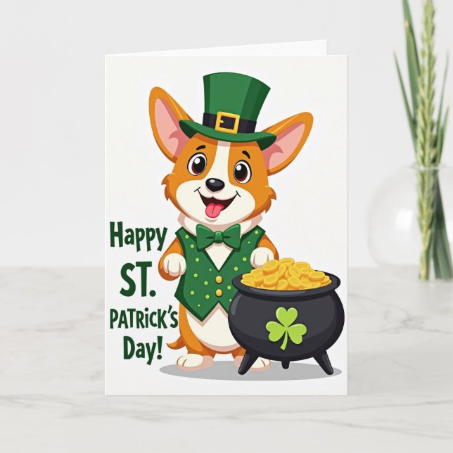Cartão Corgi St Patricks Day Best Wishes Card (Frente)