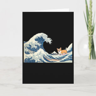 Cartão Corgi Surfando Na Grande Onda Oceano Vintage