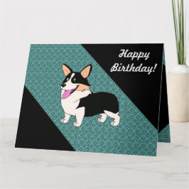 Cartão Corgi Tricolor engraçado do feliz aniversario