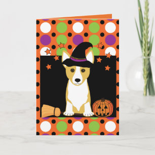 Cartão Corgi Witch Halloween Card