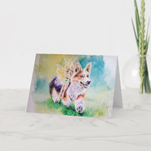 Cartão Corgi With Fairies Watercolor
