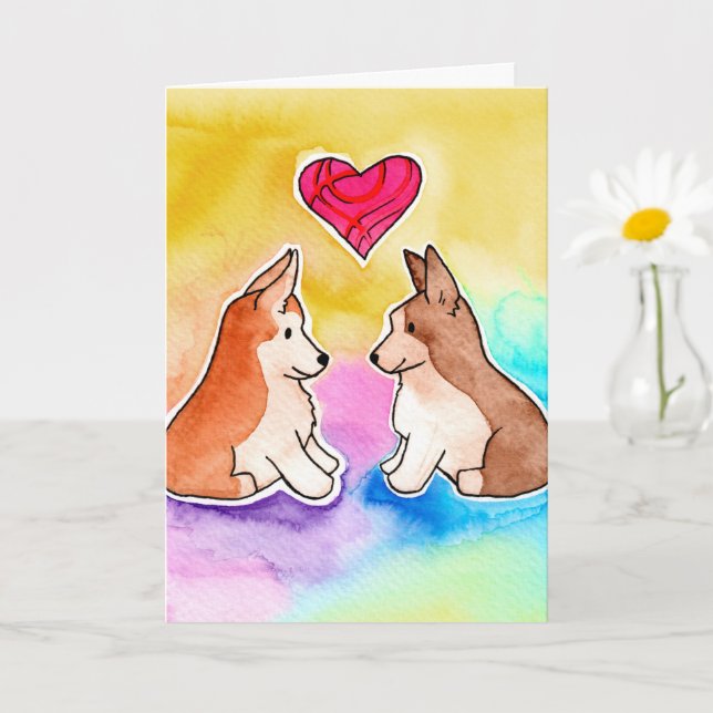 Cartão Corgis "Enviando Amor" (Planta pequena)