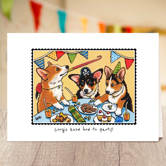 Cartão Corgis sabe como festejar! Personalizado de Cão de (Criador carregado)