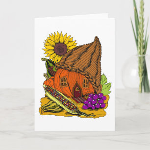 Cartão Cornucopia and Pumpkin Fairy House Whimsical Blank