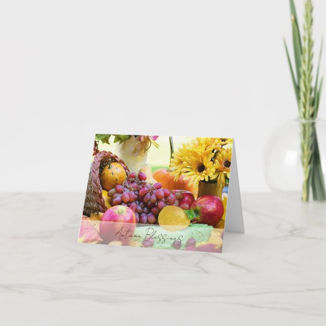 Cartão Cornucópia de outono com texto personalizado (Frente)