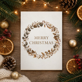 Cartão Coroa Botânica Elegante Feliz Natal Férias