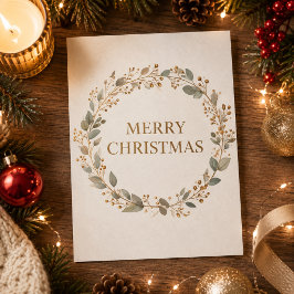 Cartão Coroa Botânica Elegante Feliz Natal Férias