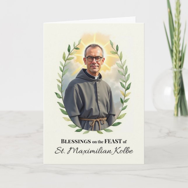Cartão Coroa de Bênçãos do Dia de São Maximiliano Kolbe (Frente)