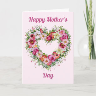 Cartão Coroa de Coração Floral Personalizada Dia das Mães