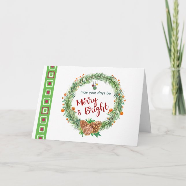 Cartão Coroa de Natal Alegre e Brilhante (Frente)