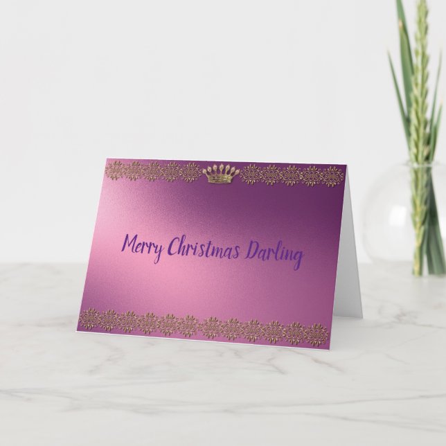 Cartão Coroa de Natal Alegre Roxo/Dourado (Frente)