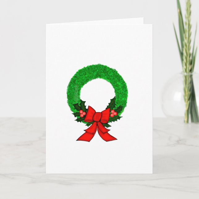Cartão Coroa de Natal Clássica com Laço Vermelho (Frente)