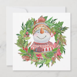 Cartão Coroa de Natal de Boneco de Neve Sorridente