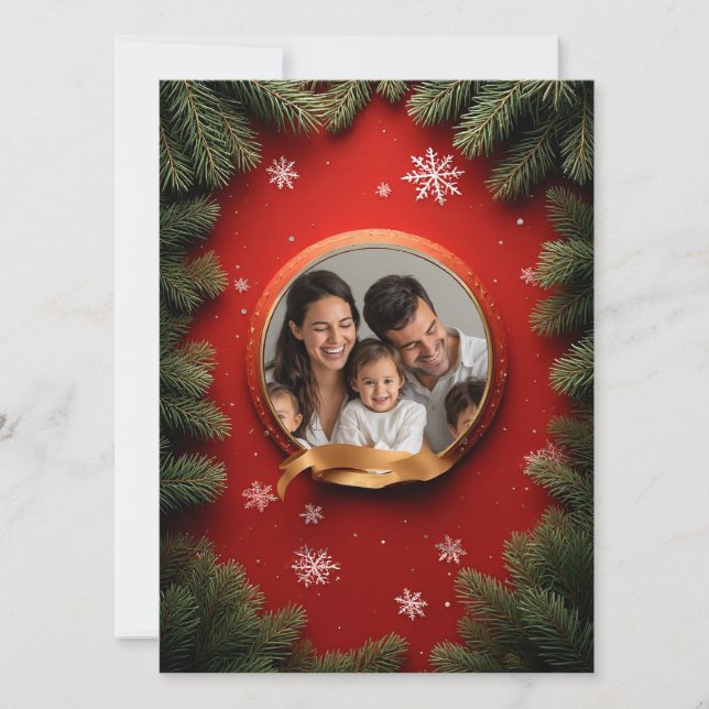 Cartão Coroa de Natal de Pinheiro com Foto Personalizada  (Frente)