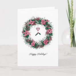 Cartão Coroa de Natal de Poinsettia Rosa