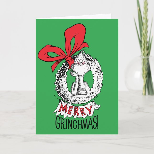 Cartão Coroa de Natal do Grinch (Frente)