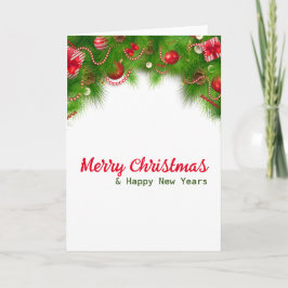 Cartão Coroa de Natal e Bolas Vermelhas, e Presentes