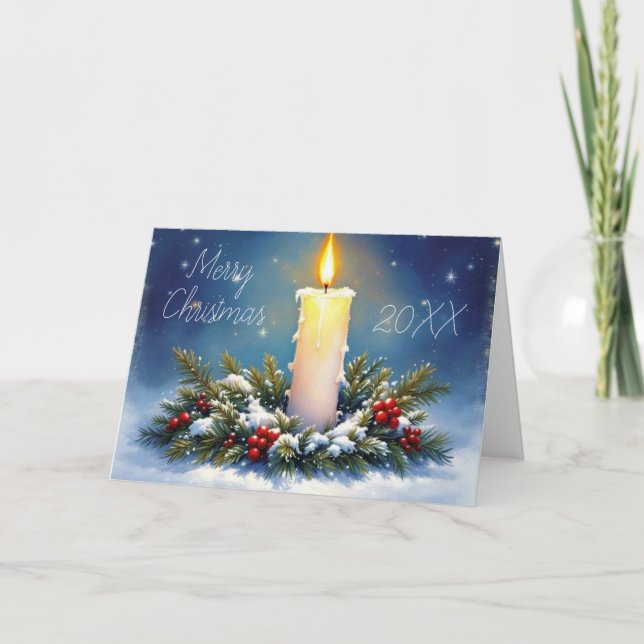 Cartão Coroa de Natal e Pintura de Vela Queimando (Frente)