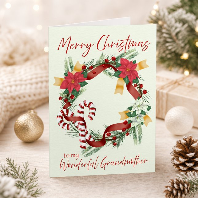 Cartão Coroa de Natal para Avó (Merry Christmas Wreath for Grandmother Card)