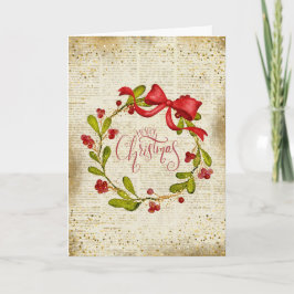 Cartão Coroa de Natal Vintage e Laço