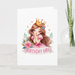 Cartão Coroa de Princesa Menina de Aniversário