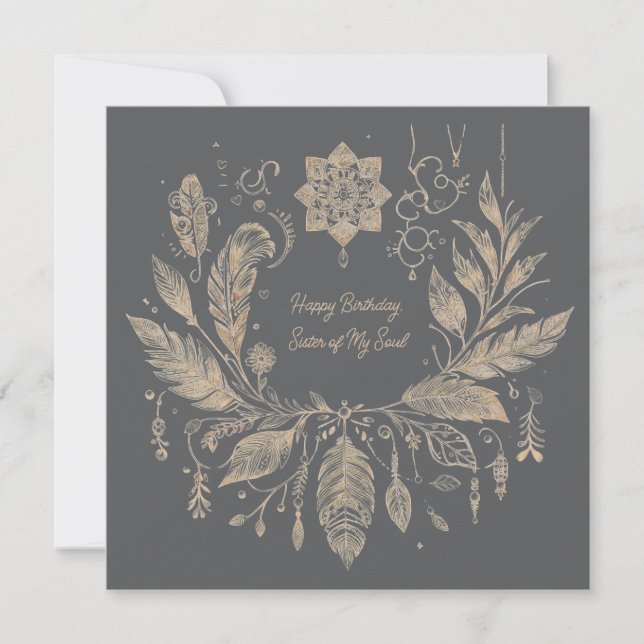 Cartão Coroa Floral Boho Totalmente Personalizável (Frente)