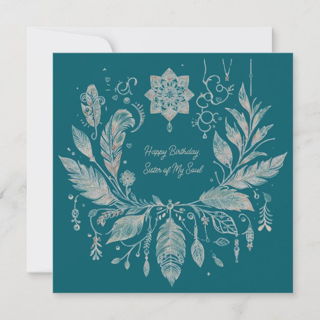 Cartão Coroa Floral Boho Totalmente Personalizável (Frente)