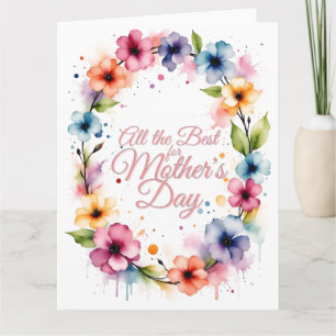 Cartão Coroa Floral de Aquarela do Dia das Mães em Rosa