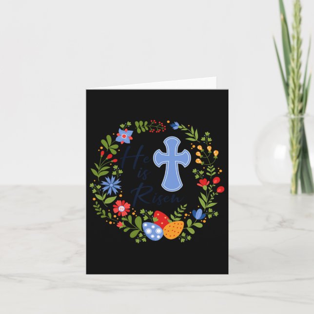 Cartão Coroa Floral Ele Ressuscitou Jesus Cristão Feliz E (Frente)