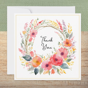 Cartão Coroa Floral Elegante Bonita Aquarela Obrigado