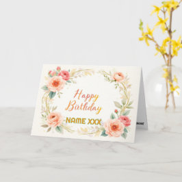 Cartão Coroa Floral em Aquarela – Feliz Aniversário Elega