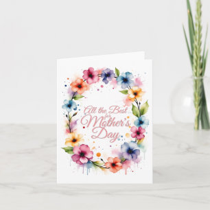 Cartão Coroa Floral em Aquarela para o Dia das Mães em Ro