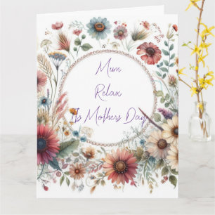 Cartão Coroa floral Mensagem do Dia das Mães.