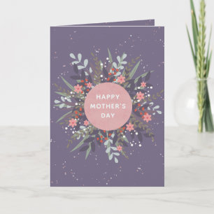 Cartão Coroa Floral Minimalista Rosa Roxo Dia das Mães
