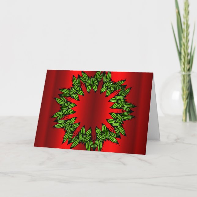 Cartão Coroa Verde no Natal Vermelho (Frente)