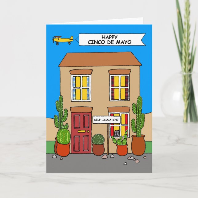Cartão Coronavírus, Feliz Cinco de Mayo, Auto-isoalento. (Frente)