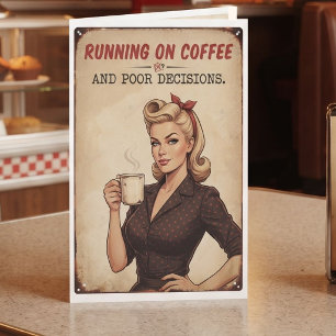 Cartão Correndo com Café e Más Decisões Humor