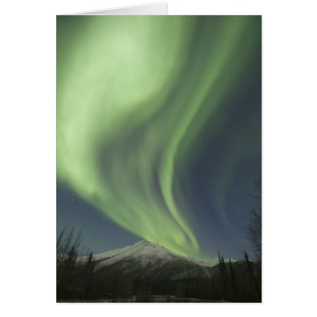 Cartão Cortinas de aurora boreal verde no céu (Frente)