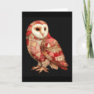 Cartão Coruja Caprichosa em Patchwork com Padrão de Coraç