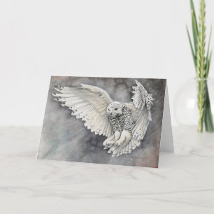 Cartão Coruja da Neve Aquarela Arte da Vida Selvagem