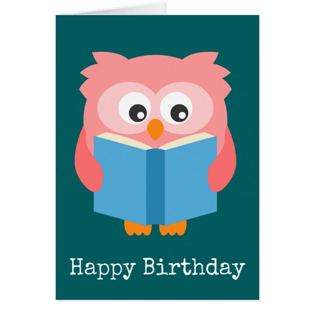 Cartão Coruja de leitura rosa e fofa (Frente)