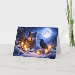 Cartão Coruja de Lobo Corvo Solstício de Inverno Yule com