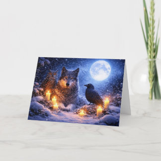 Cartão Coruja de Lobo Corvo Solstício de Inverno Yule com