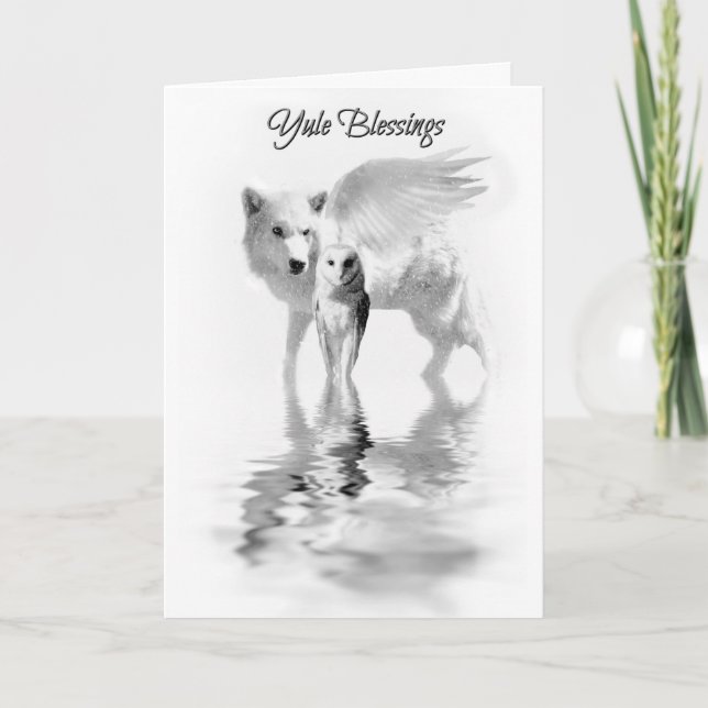 Cartão Coruja e Lobo-alado Yule Solstício de inverno (Frente)