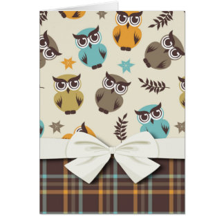 Cartão coruja e xadrez coloridas fofinhas