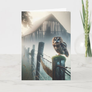 Cartão Coruja Em Posto De Cerca Antiga Para Aniversário