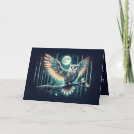Cartão Coruja Lunar Mística Brilho da Floresta Celestial